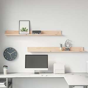 Stenske police 2 kosa 110x11x9 cm trdna borovina