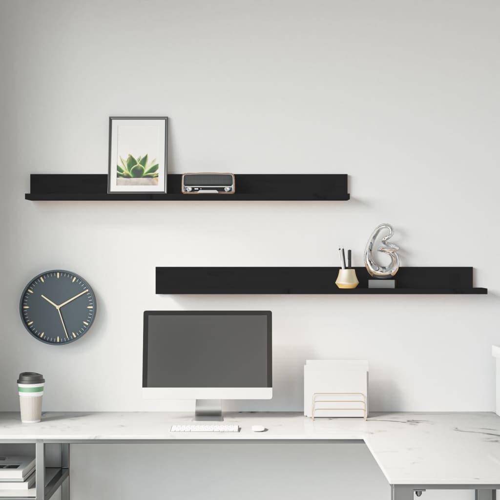 vida XL Wandregale 2 Stk. Schwarz 110x 11x 9 cm Massivholz Kiefer
