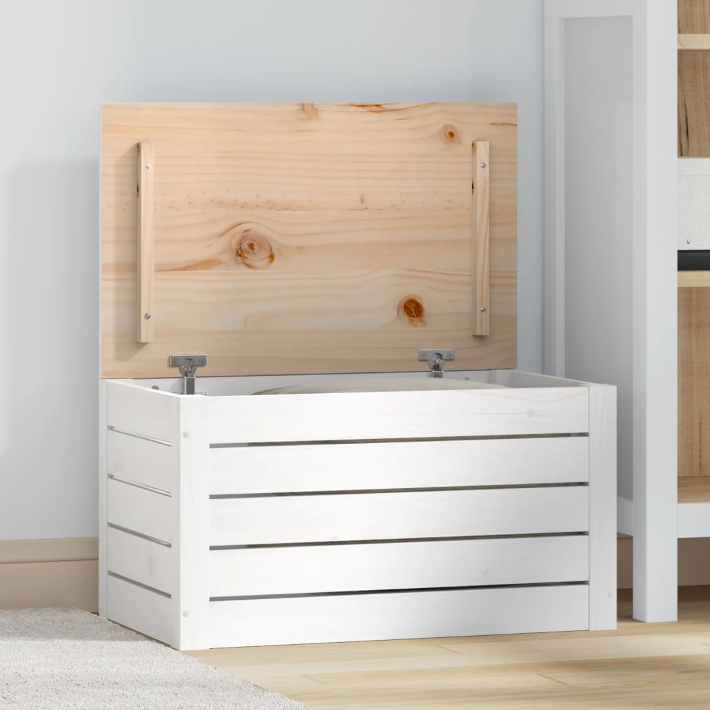 Úložný box bílý 59,5 x 36,5 x 33 cm masivní borové dřevo