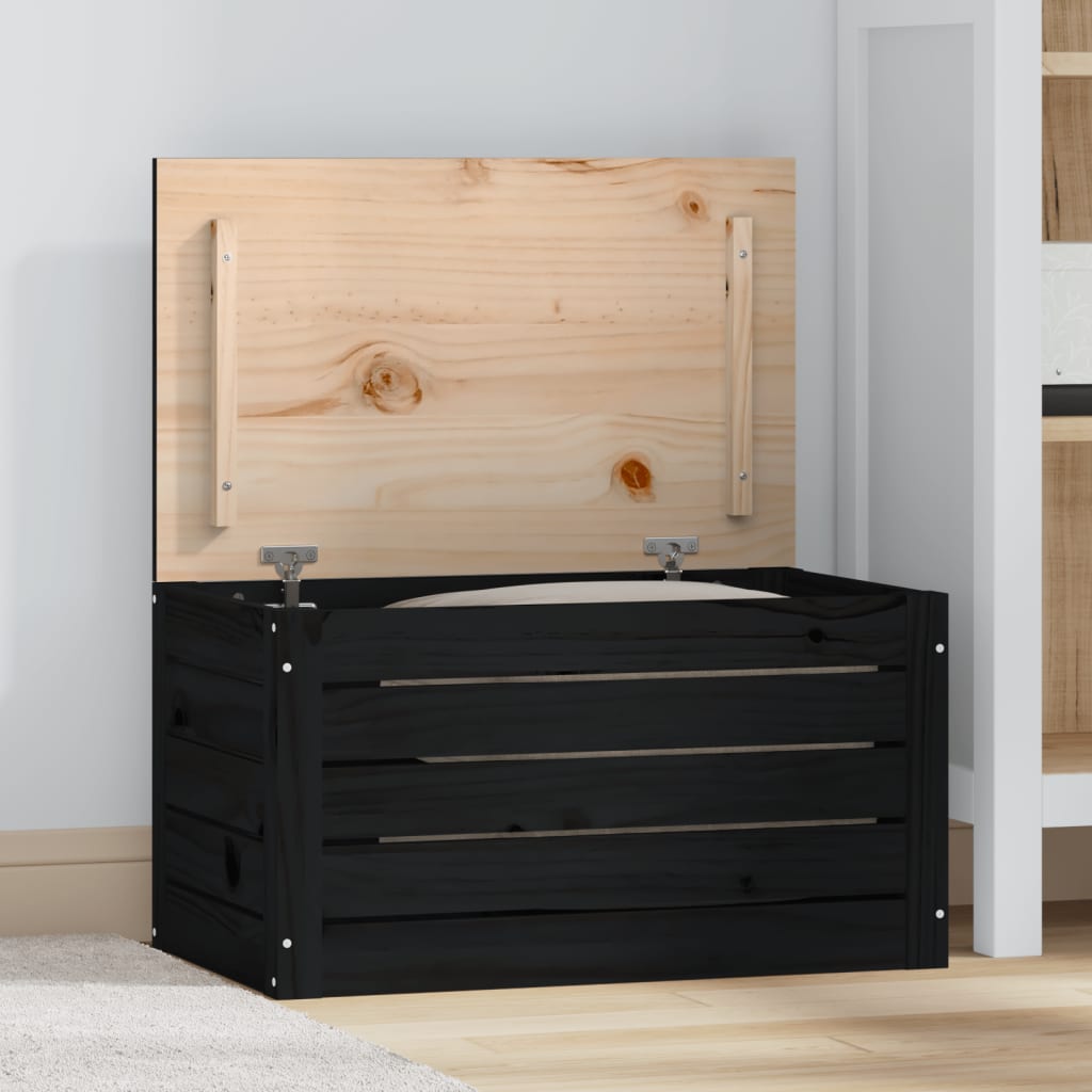 Boîte De Rangement Noir 59,5x36,5x33 Cm Bois Massif De Pin VidaXL 12 width=274
