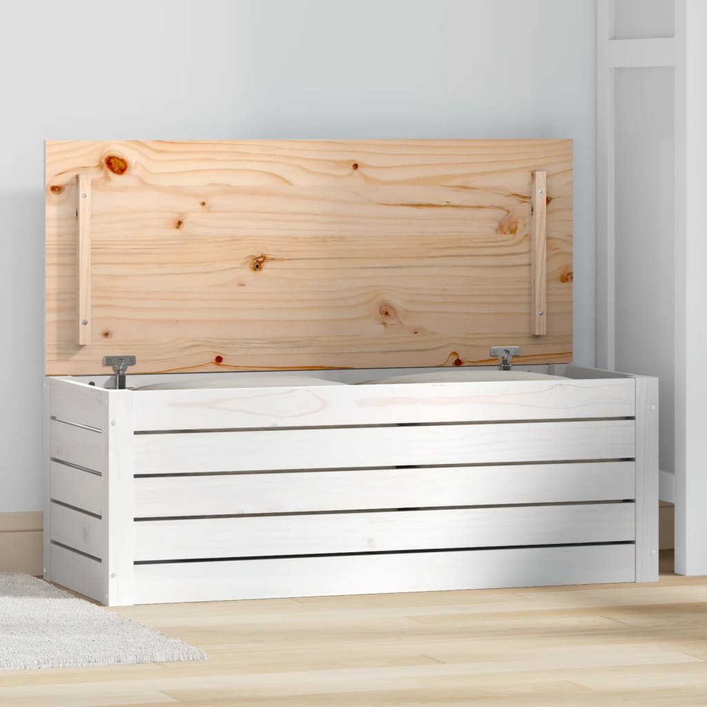 vidaXL Cutie de depozitare, alb, 89x36,5x33 cm, lemn masiv de pin