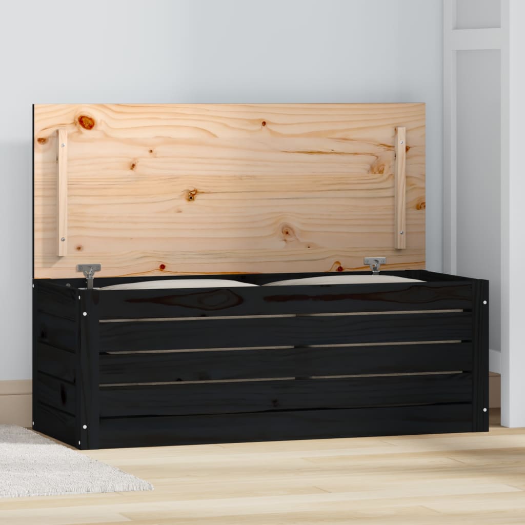 Úložný box černý 89x36,5x33 cm masivní borové dřevo