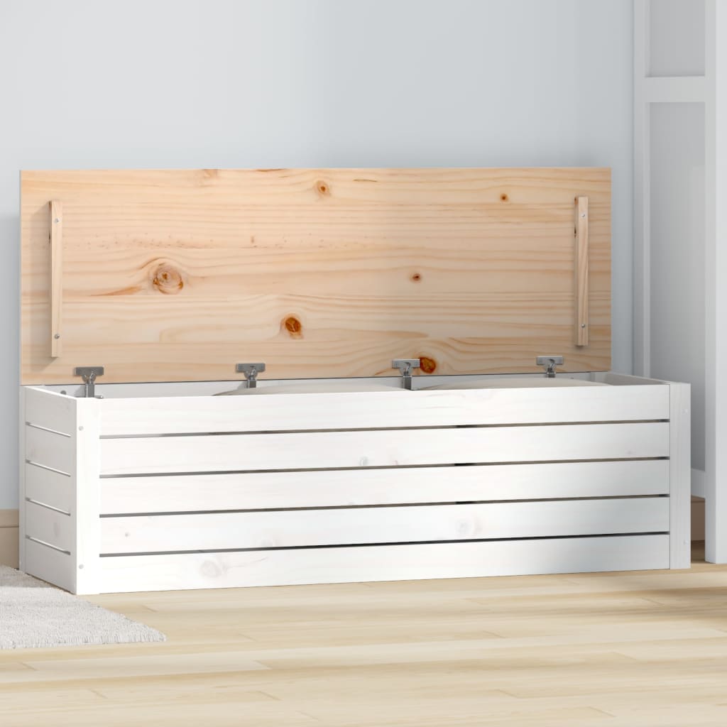 Úložný box bílý 109x36,5x33 cm masivní borové dřevo