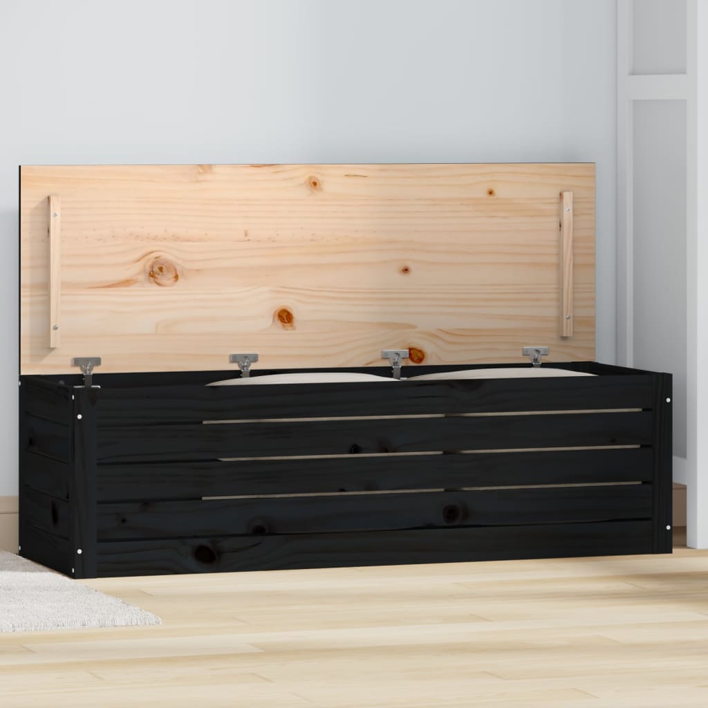 vidaXL Cutie de depozitare, negru, 109x36,5x33 cm, lemn masiv de pin