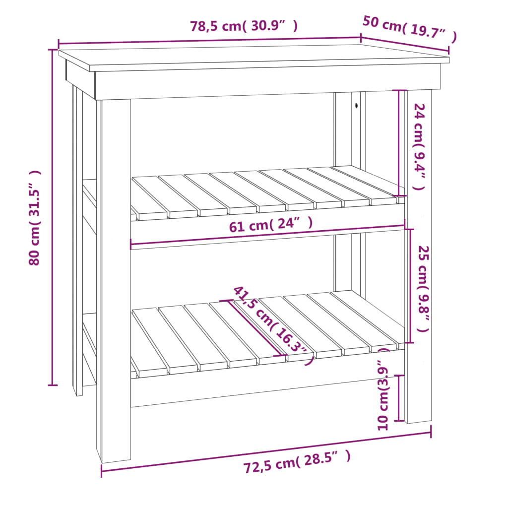 vidaXL Banco da Lavoro 180x50x80 cm in Legno Massello di Pino