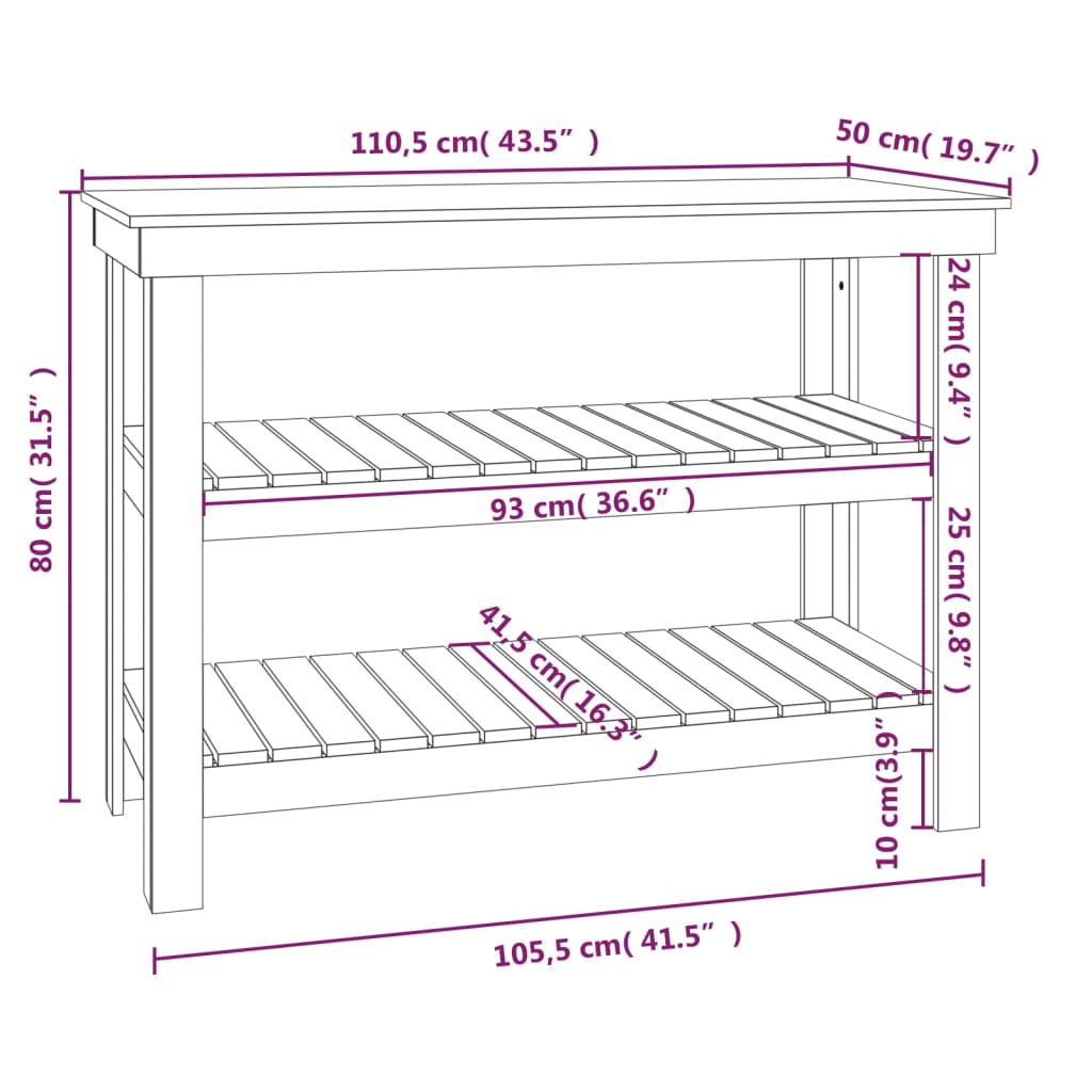 vidaXL Banco da Lavoro 180x50x80 cm in Legno Massello di Pino