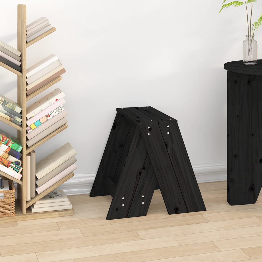 vidaXL Scaune, 2 buc., negru, 40x40x45 cm, lemn masiv de pin