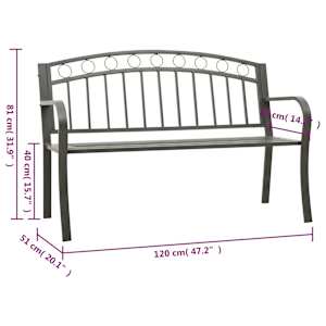Zahradní lavice šedá 120 cm ocel - obrázek 6
