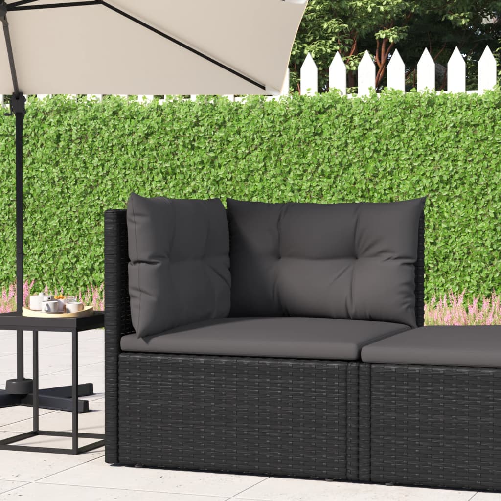 Divano Angolare da Giardino con Cuscini in Polyrattan Nero