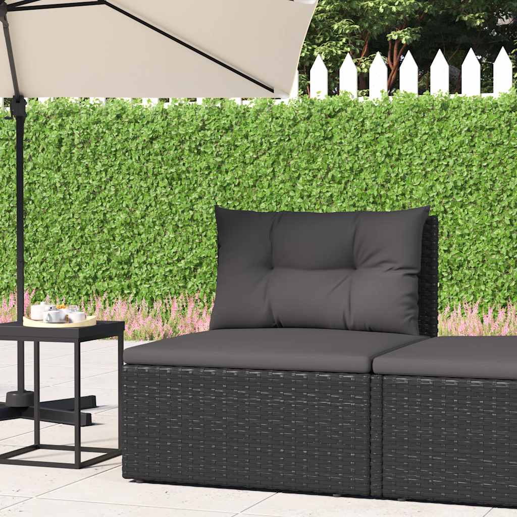 vidaXL Garten-Mittelsofa mit Kissen Schwarz Poly Rattan