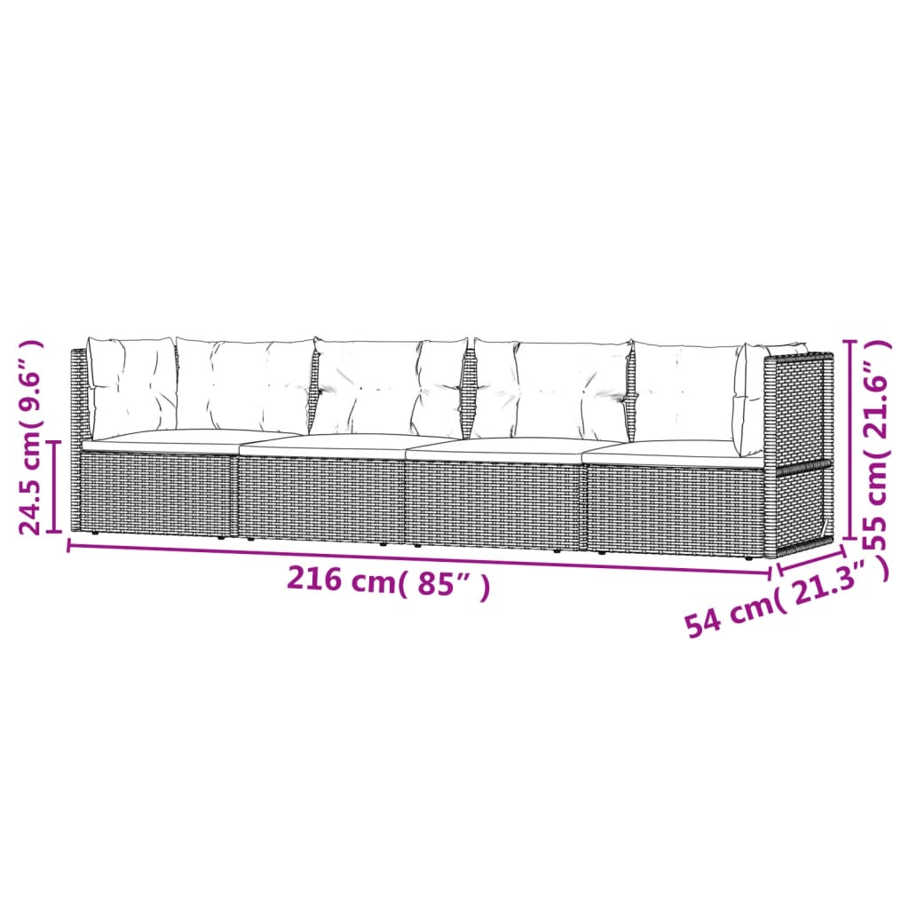 Zestaw wypoczynkowy ogrodowy rattanowy czarny 54x54x24,5/38/50/55 cm