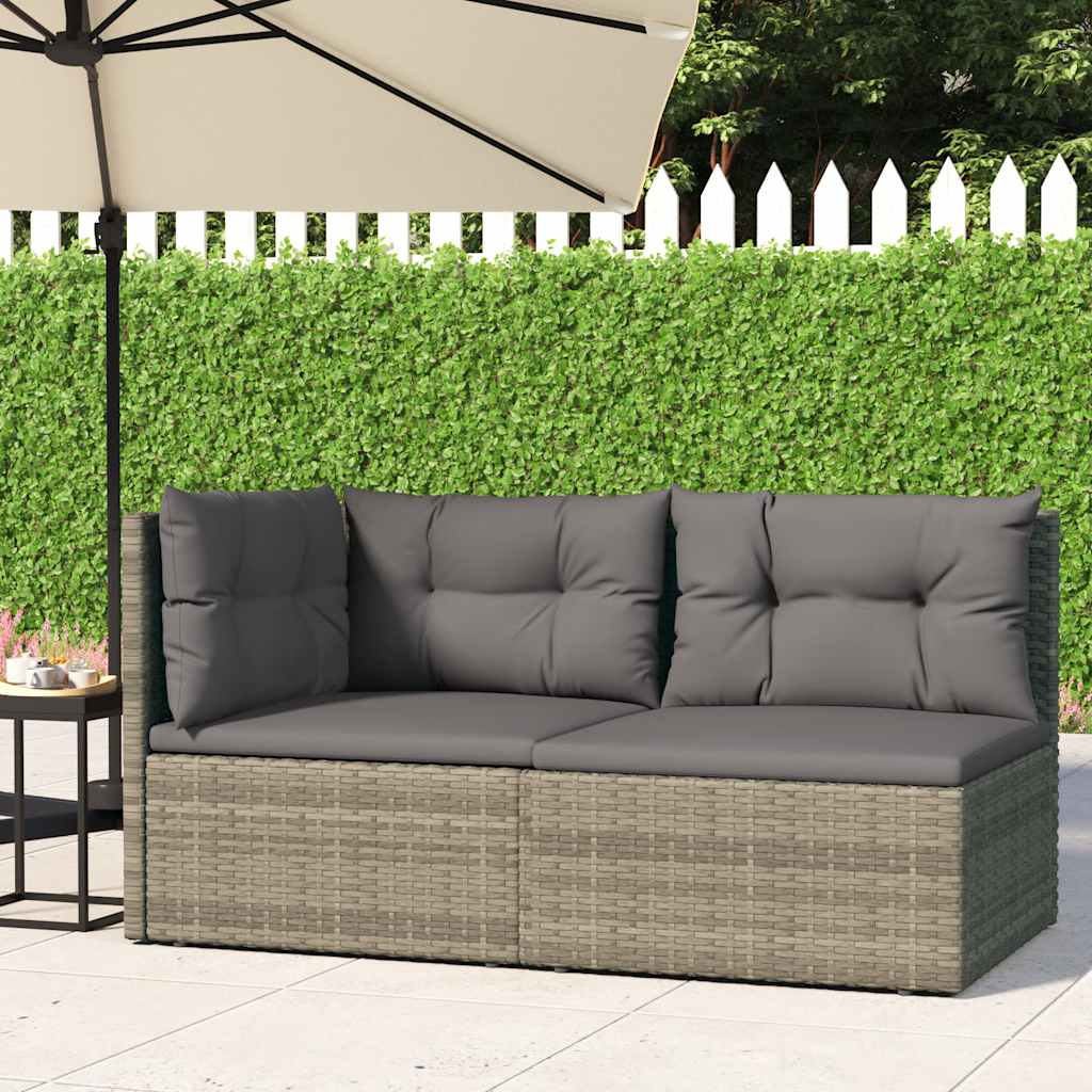 Salon de jardin 2 pcs avec coussins Gris Résine tressée