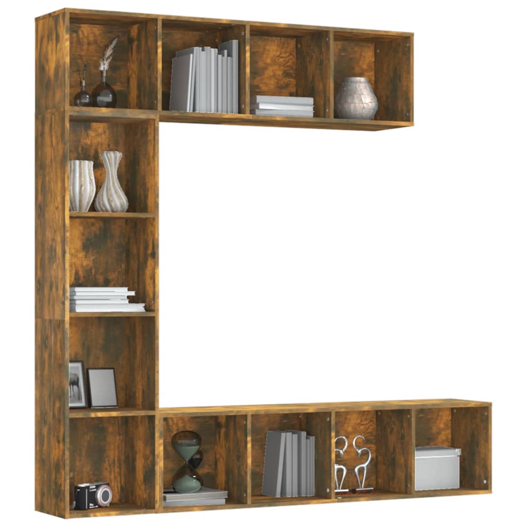 vidaXL Ensemble bibliothèque/meuble TV 3 pcs Chêne fumé 180x30x180 cm