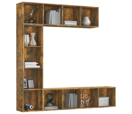 vidaXL Ensemble bibliothèque/meuble TV 3 pcs Chêne fumé 180x30x180 cm