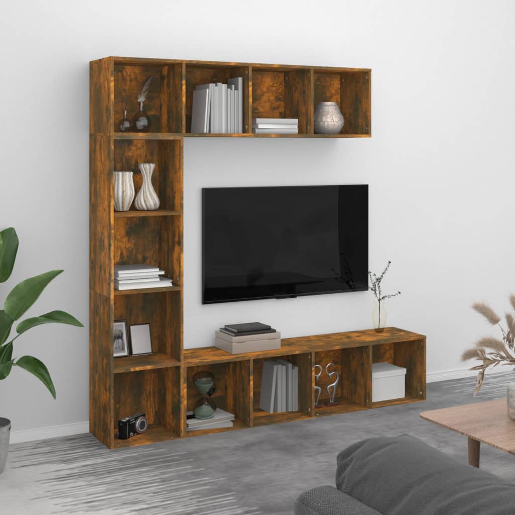 vidaXL 3-delige boekenkast- / tv-meubelset 180x30x180 cm gerookt eiken