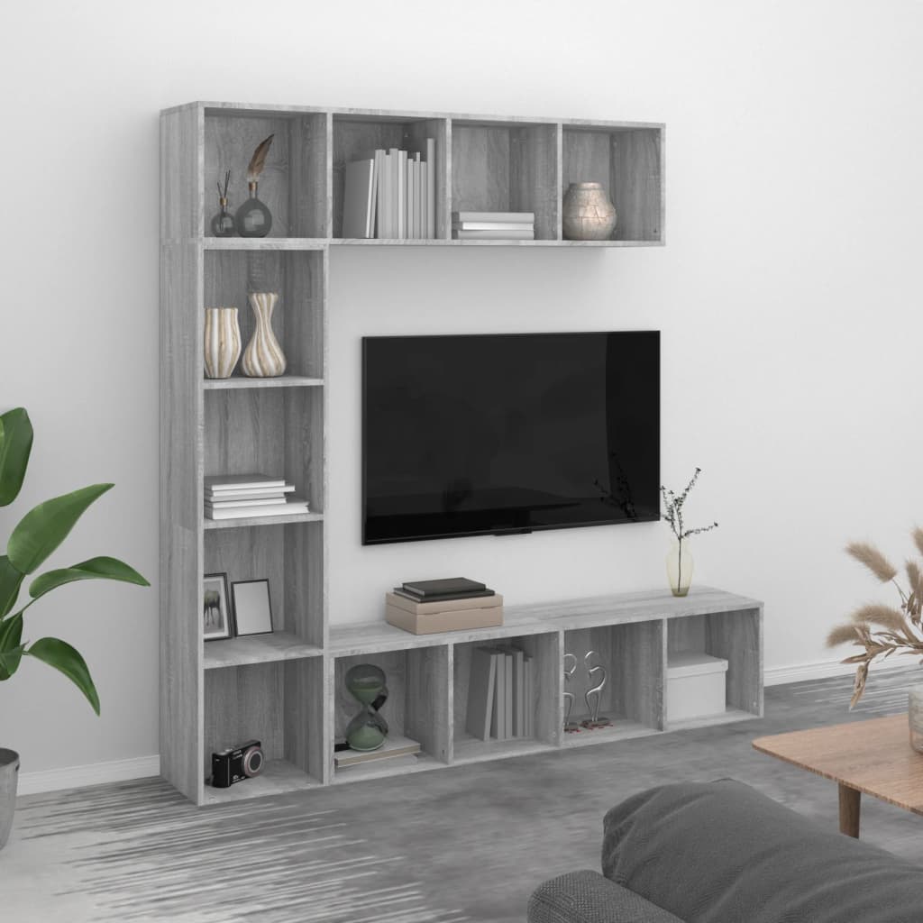 Photos - Display Cabinet / Bookcase VidaXL 3 Piece Book/TV Cabinet Set Grey Sonoma 180x30x180 cm 