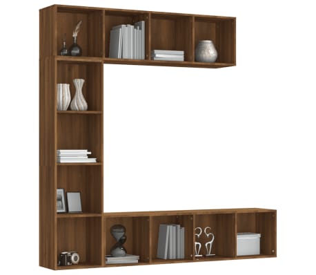 vidaXL 3-delige boekenkast- / tv-meubelset 180x30x180 cm bruineiken
