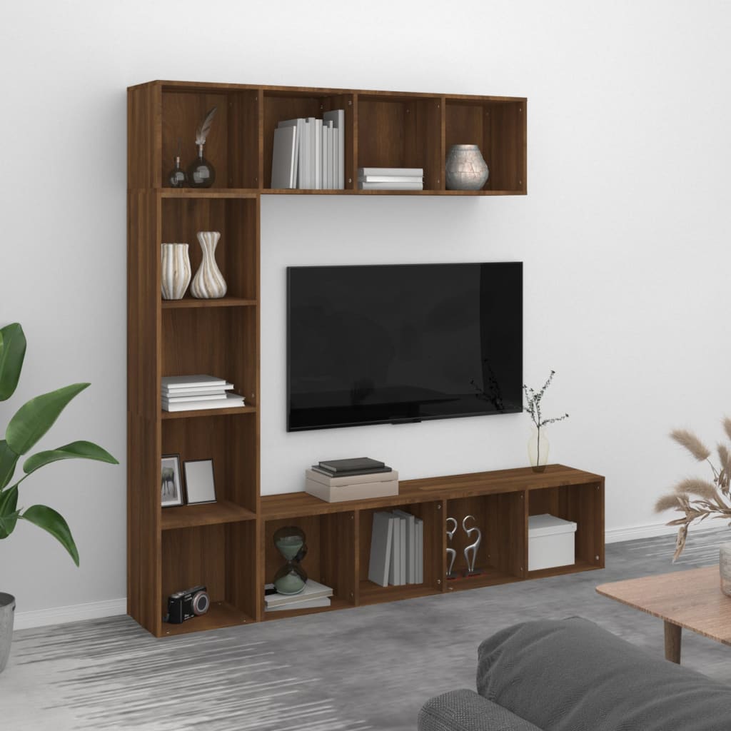  vidaXL Set dulap TV/cărți, 3 piese, stejar maro, 180x30x180 cm 