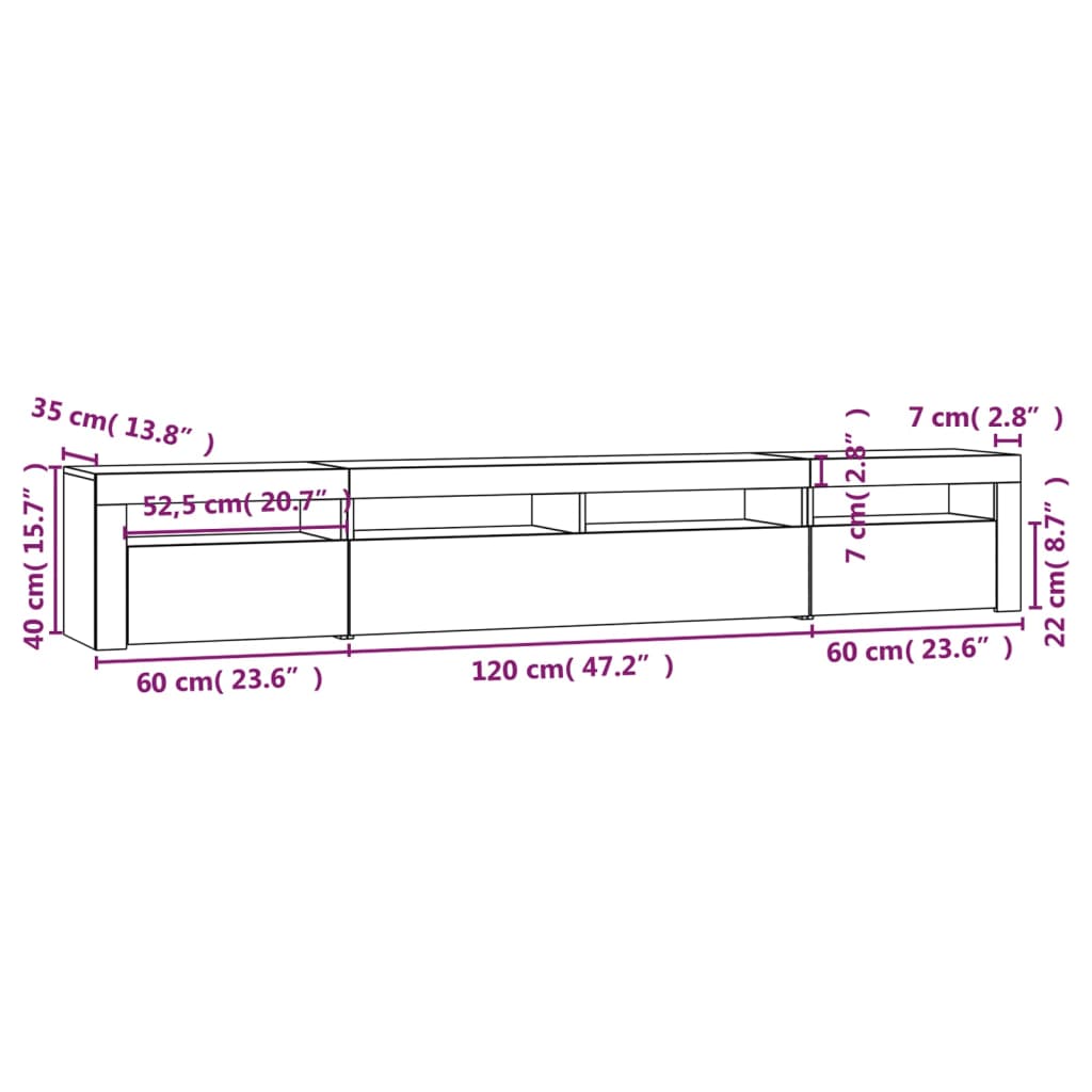 TV omarica z LED lučkami črn 240x35x40 cm