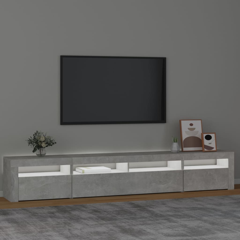 TV omarica z LED lučkami betonsko siva 240x35x40 cm