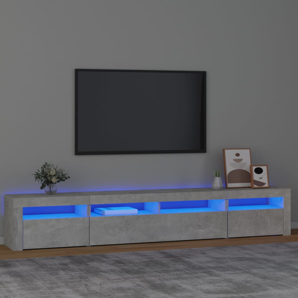 vidaXL Comodă TV cu lumini LED, gri beton, 240x35x40 cm