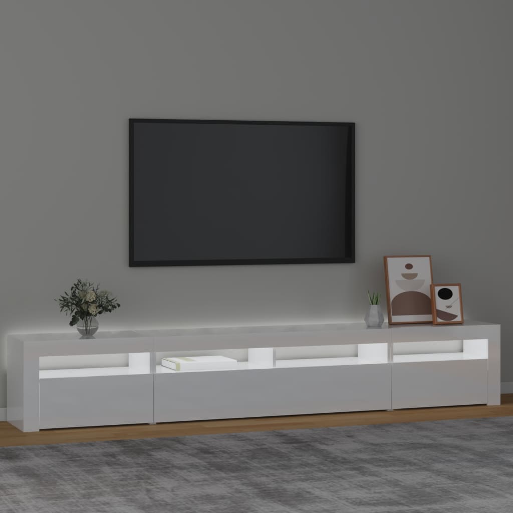 vidaXL TV skříňka s LED osvětlením bílá vysoký lesk 240x35x40 cm