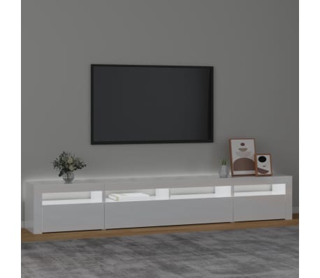 vidaXL TV skrinka s LED svetlami lesklá biela 240x35x40 cm