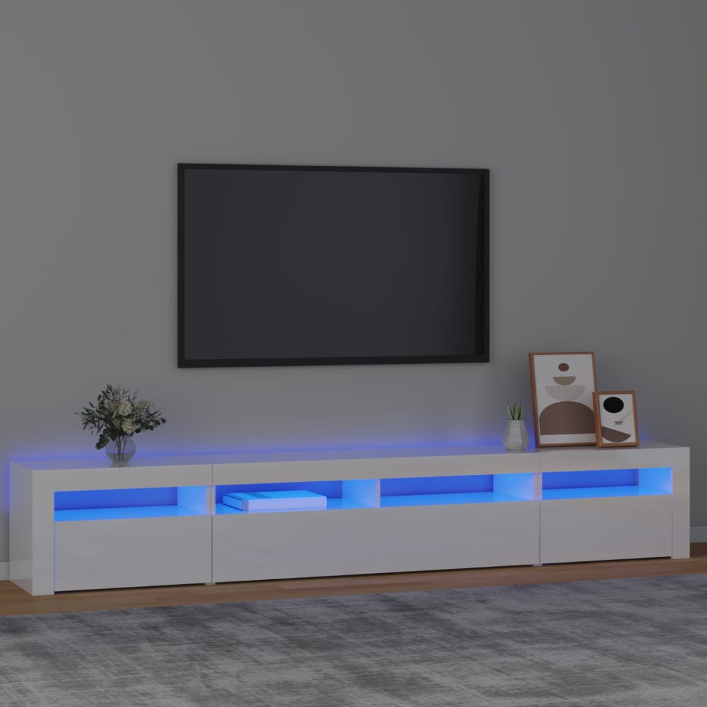 vidaXL Szafka pod TV z owietleniem LED, biaa z poyskiem,240x35x40cm