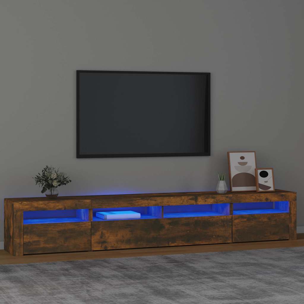 vidaXL Szafka pod TV z o�wietleniem LED, przydymiony d�b, 240x35x40 cm