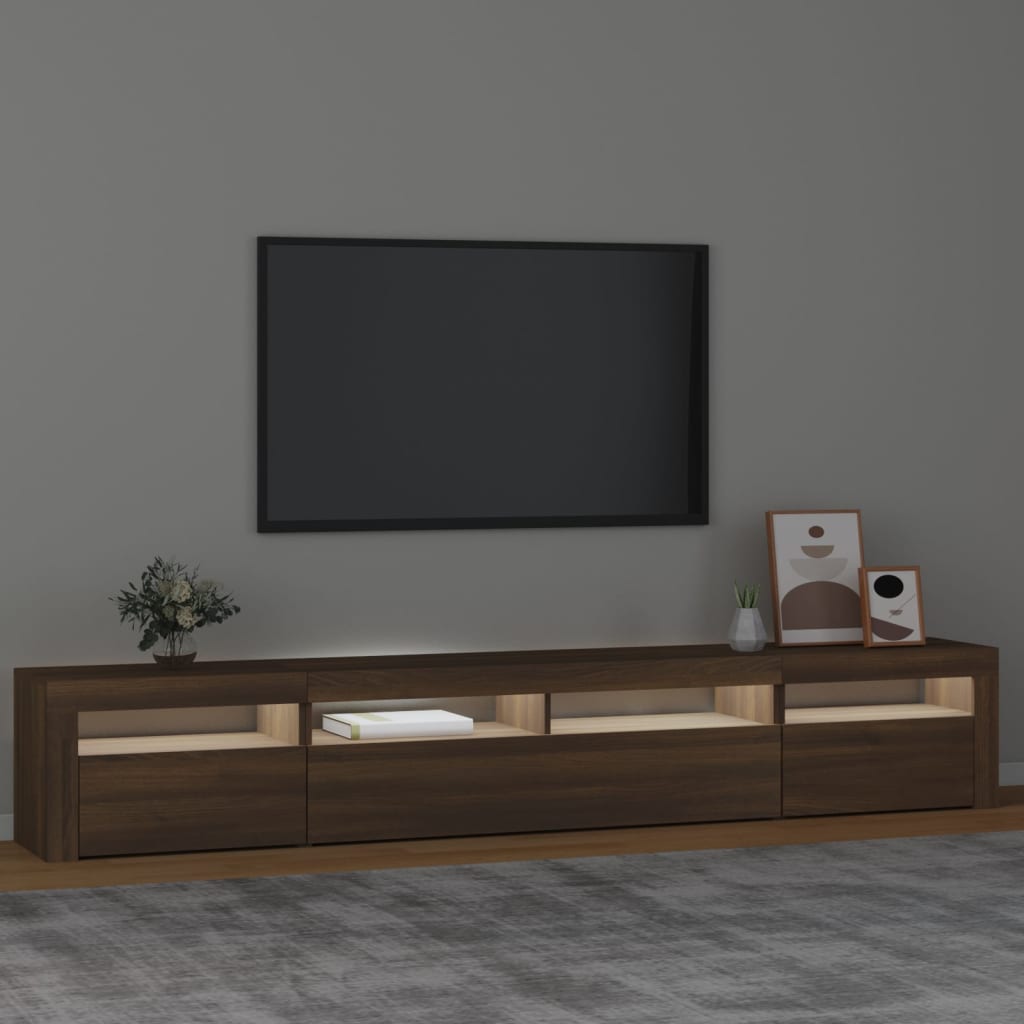 vidaXL TV-benk med LED-lys brun eik 240x35x40 cm
