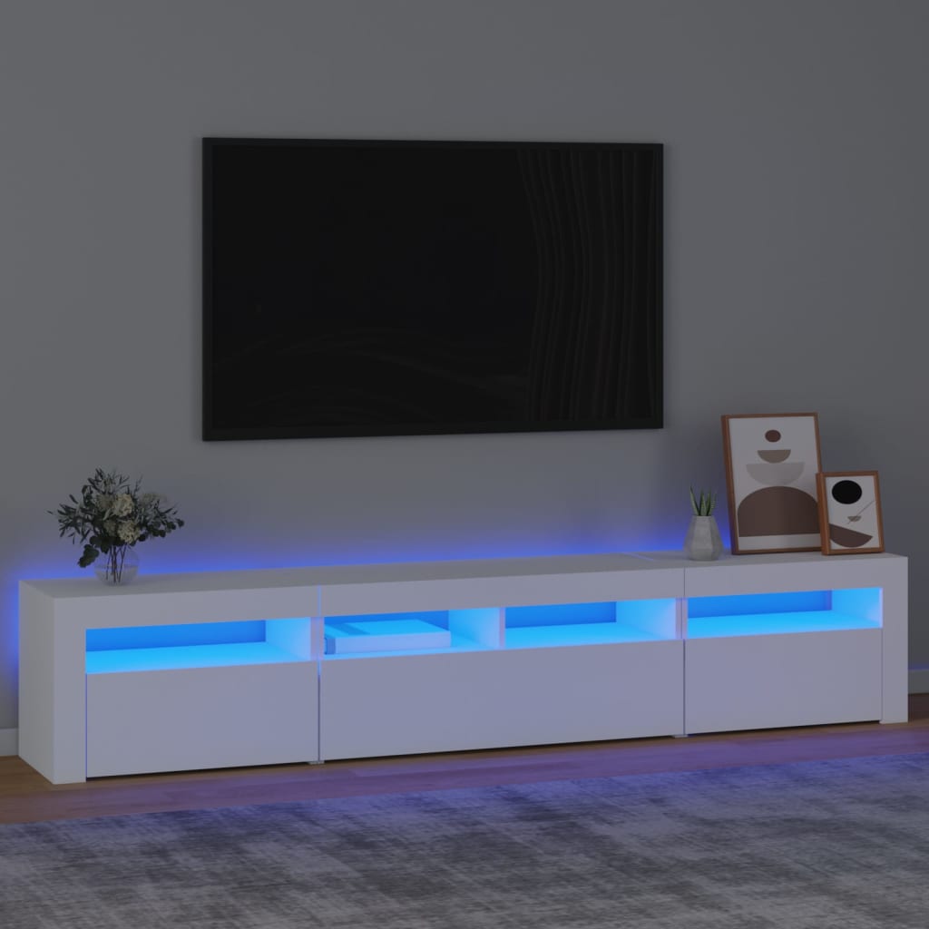 vidaXL Dulap TV cu lumini LED, alb, 210x35x40 cm