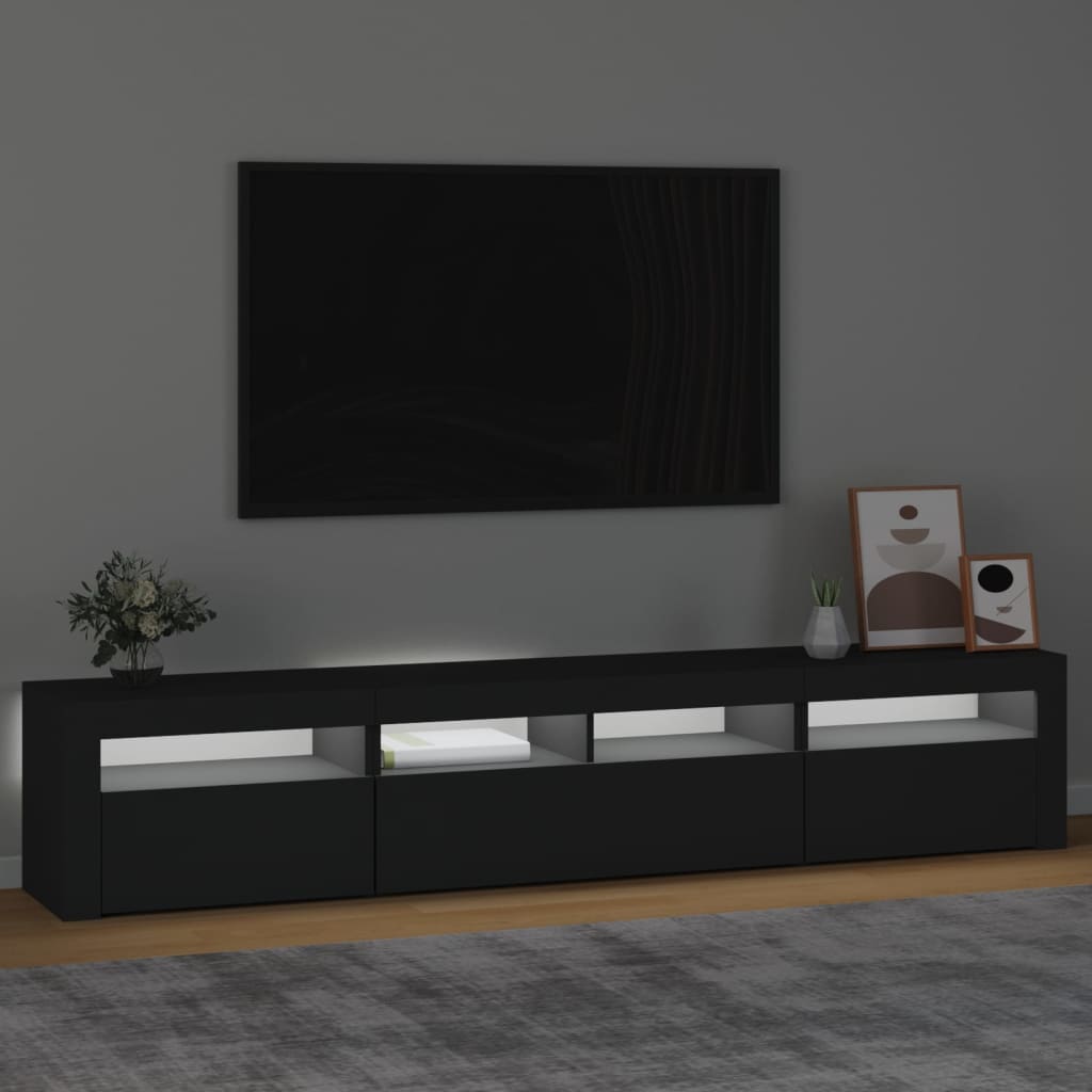 vidaXL TV skrinka s LED svetlami čierna 210x35x40 cm