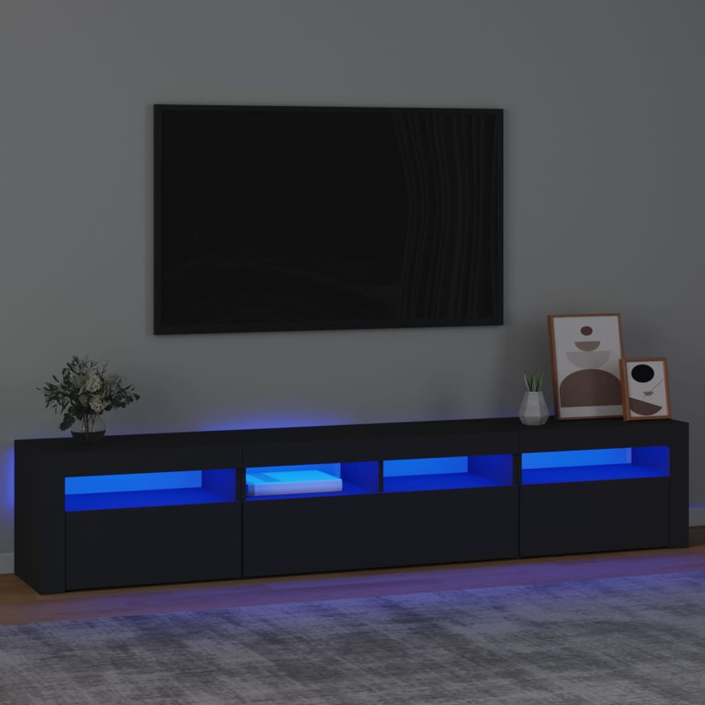 vidaXL Szafka pod TV z owietleniem LED, czarna, 210x35x40 cm