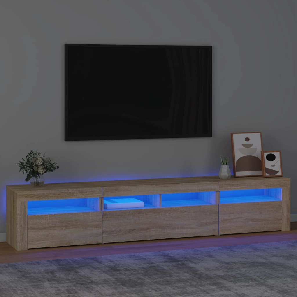 vidaXL Comodă TV cu lumini LED, stejar sonoma, 210x35x40 cm