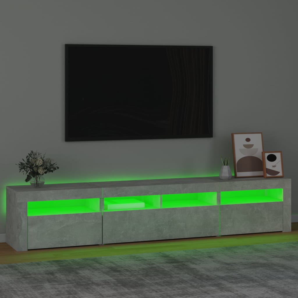 TV-Schrank mit LED-Leuchten Betongrau 210x35x40 cm | Stepinfit.de