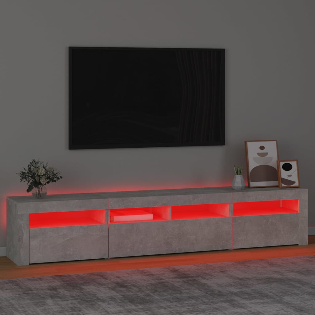 Comodă TV cu lumini LED, gri beton, 210x35x40 cm