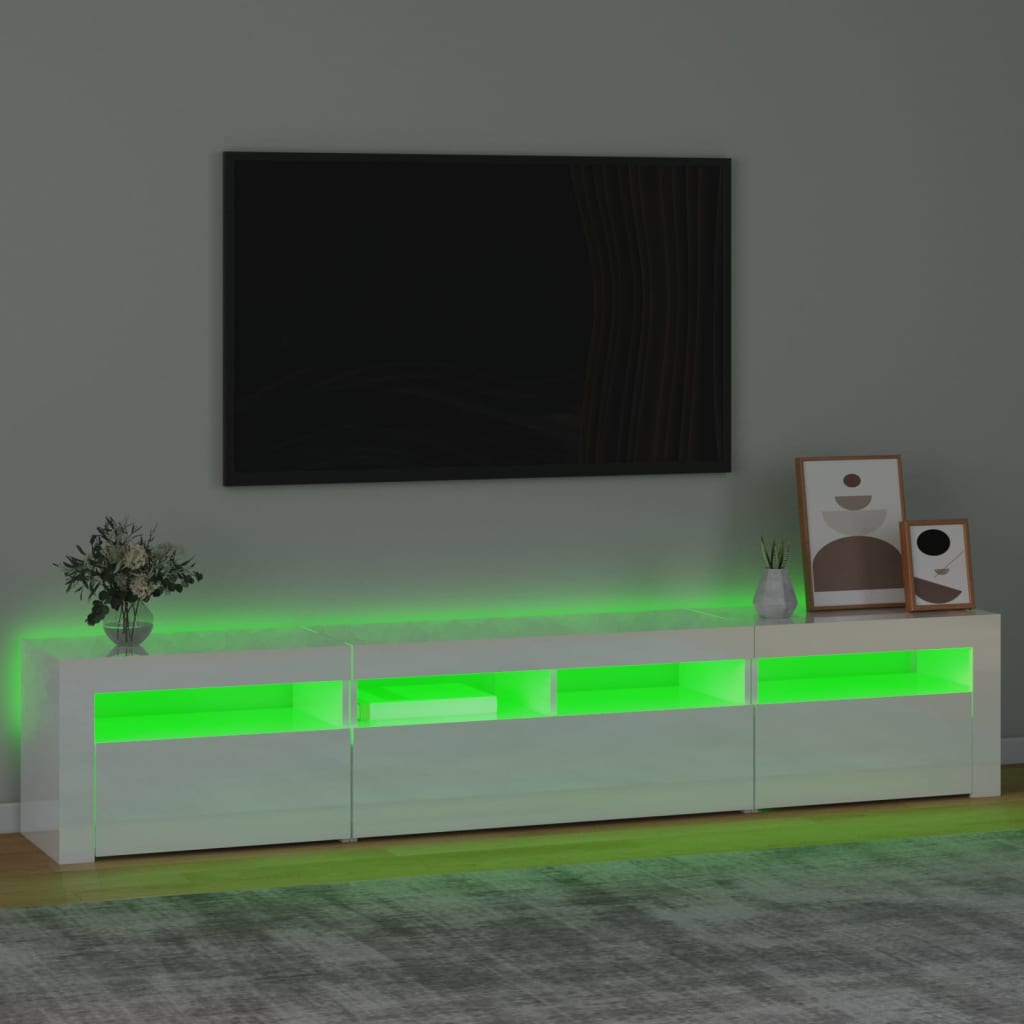 TV-Schrank mit LED-Leuchten Hochglanz-Weiß 210x35x40 cm | Stepinfit.de