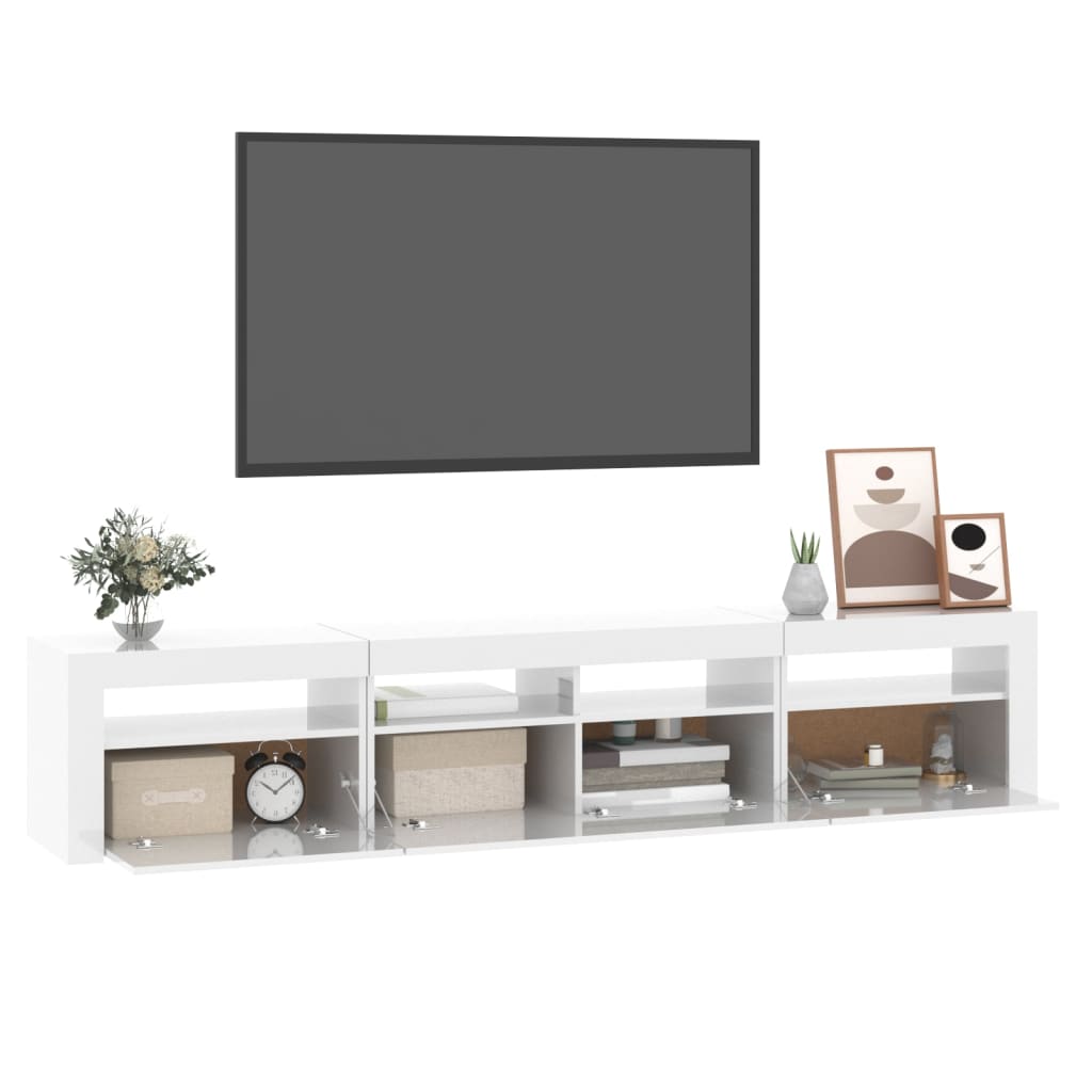 TV-Schrank mit LED-Leuchten Hochglanz-Weiß 210x35x40 cm | Stepinfit.de