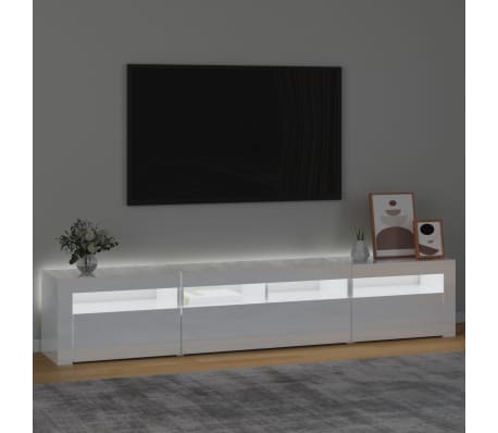 vidaXL TV-benk med LED-lys høyglans hvit 210x35x40 cm