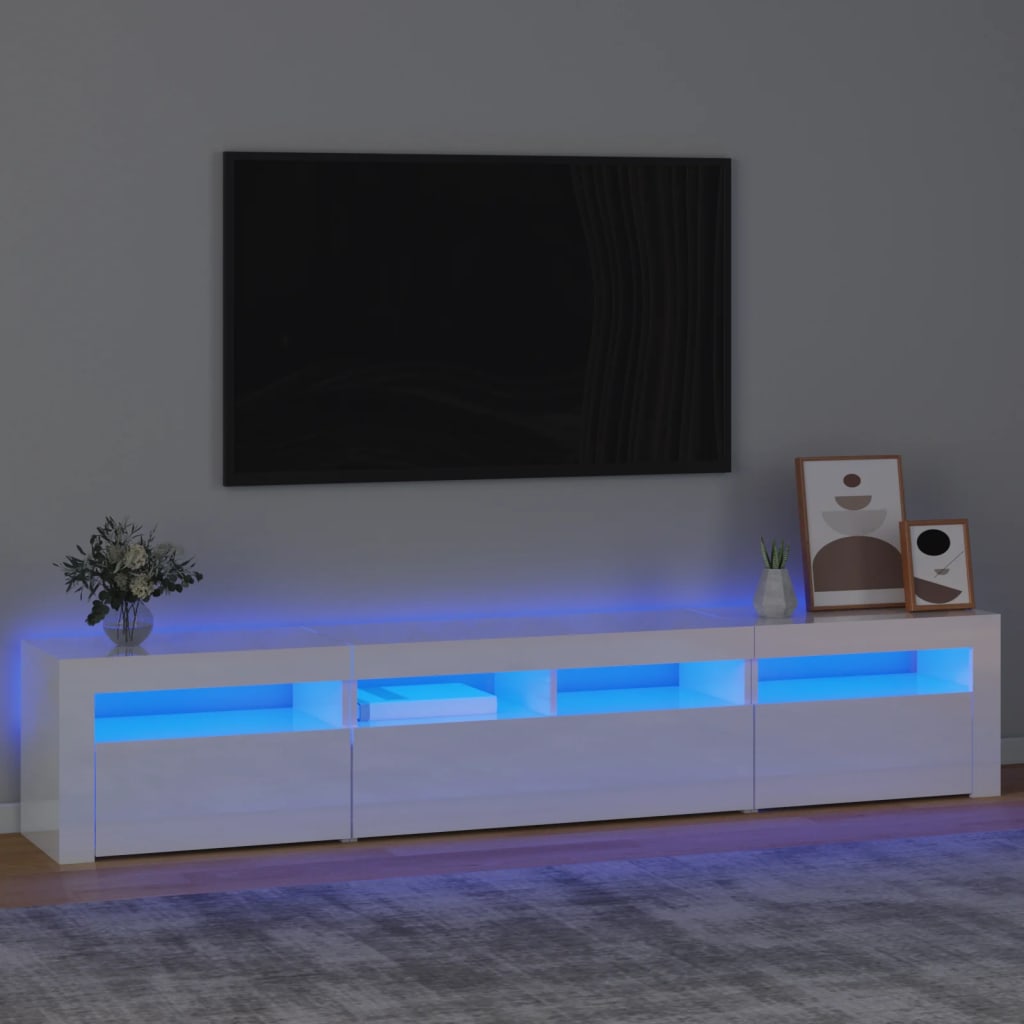 vidaXL Meuble TV avec lumières LED Blanc brillant 210x35x40 cm