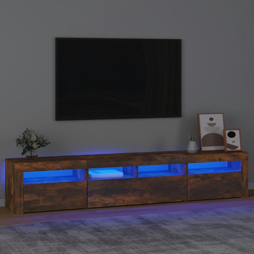 vidaXL Comodă TV cu lumini LED, stejar fumuriu, 210x35x40 cm