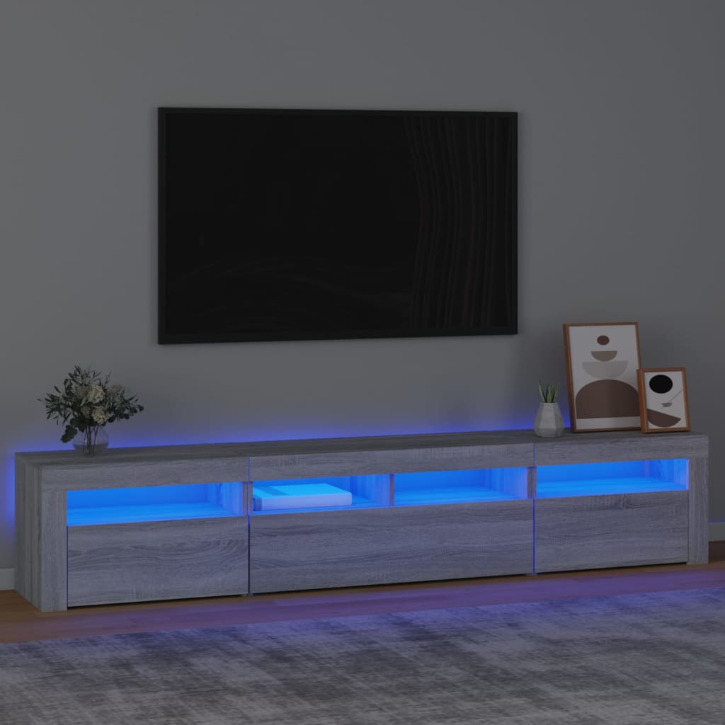 vidaXL Szafka pod TV z owietleniem LED, szary db sonoma,210x35x40 cm