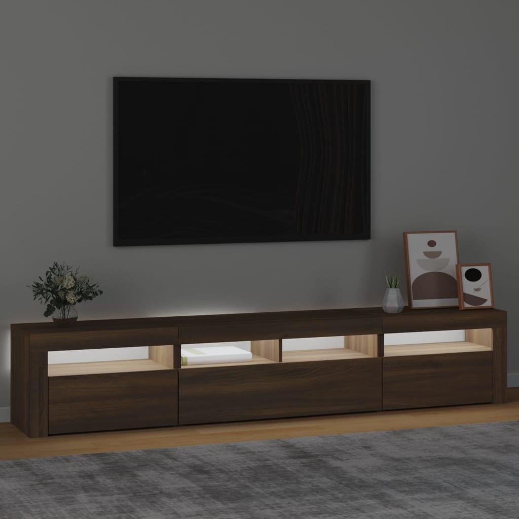 vidaXL Mobile Porta TV con Luci LED Rovere Marrone 210x35x40 cm