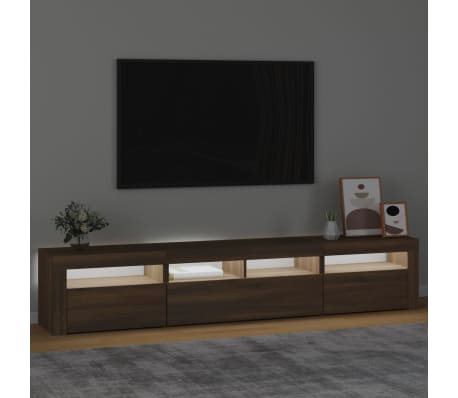 vidaXL Meuble TV avec lumières LED Chêne marron 210x35x40 cm