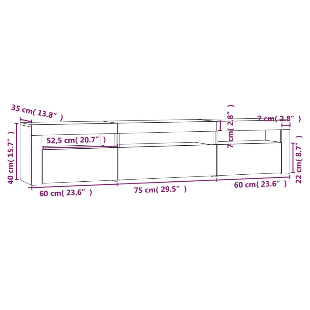 TV omarica z LED lučkami črna 195x35x40 cm