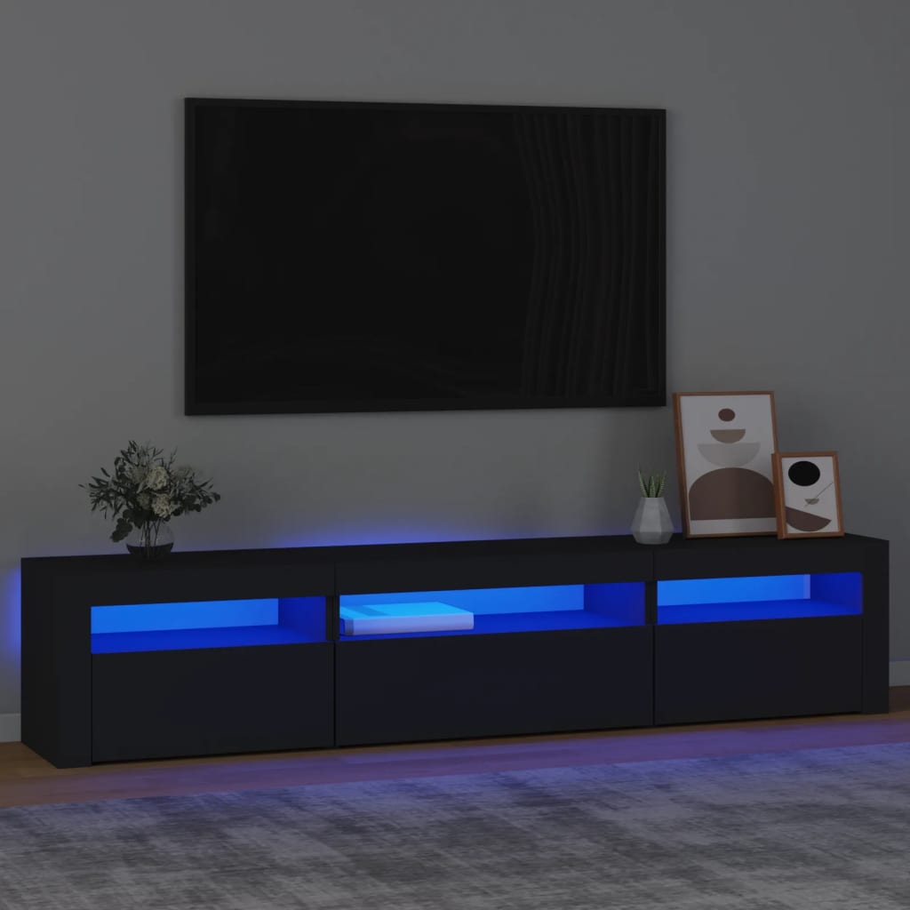 vidaXL Szafka pod TV z owietleniem LED, czarna, 195x35x40 cm