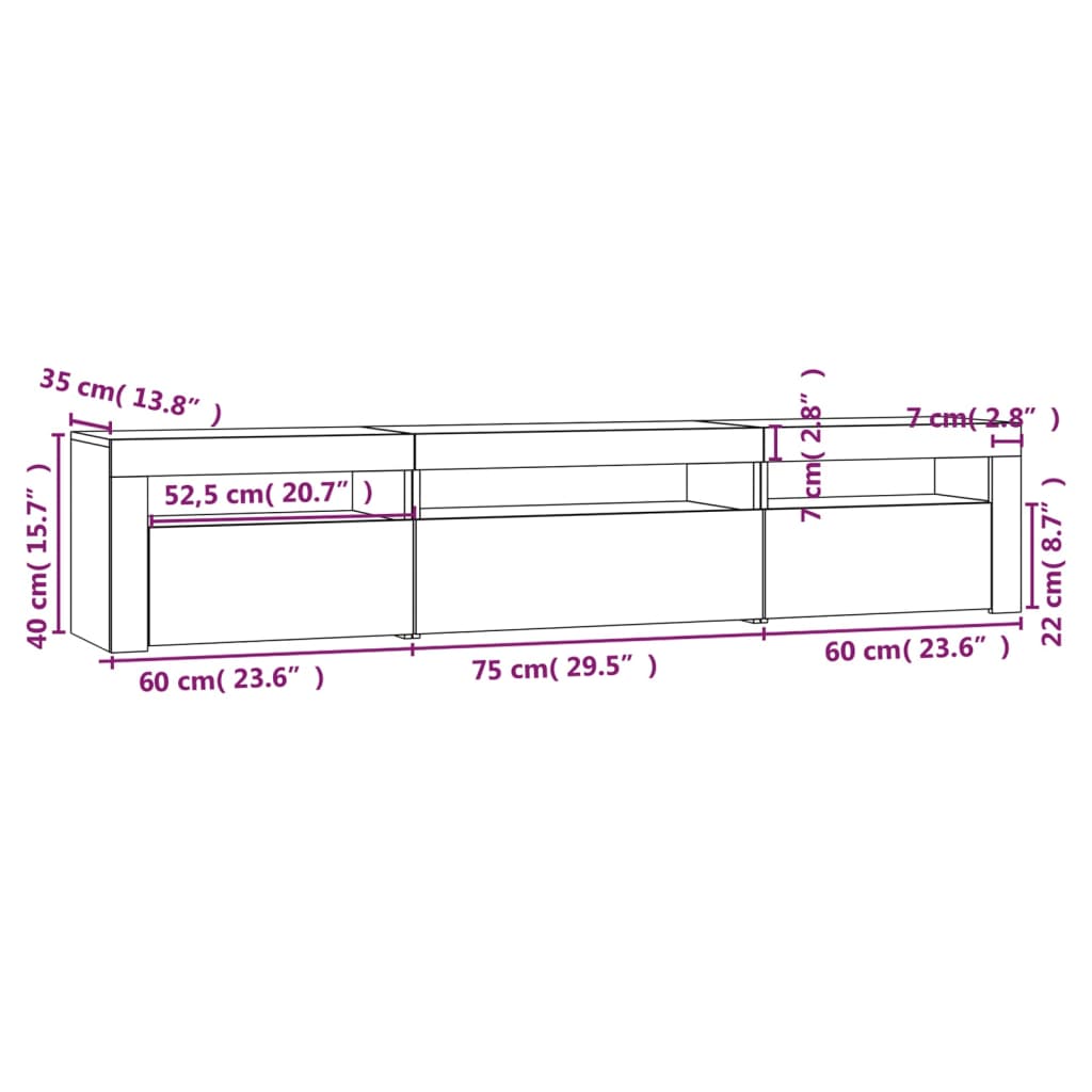 Comodă TV cu lumini LED, gri beton, 195x35x40 cm