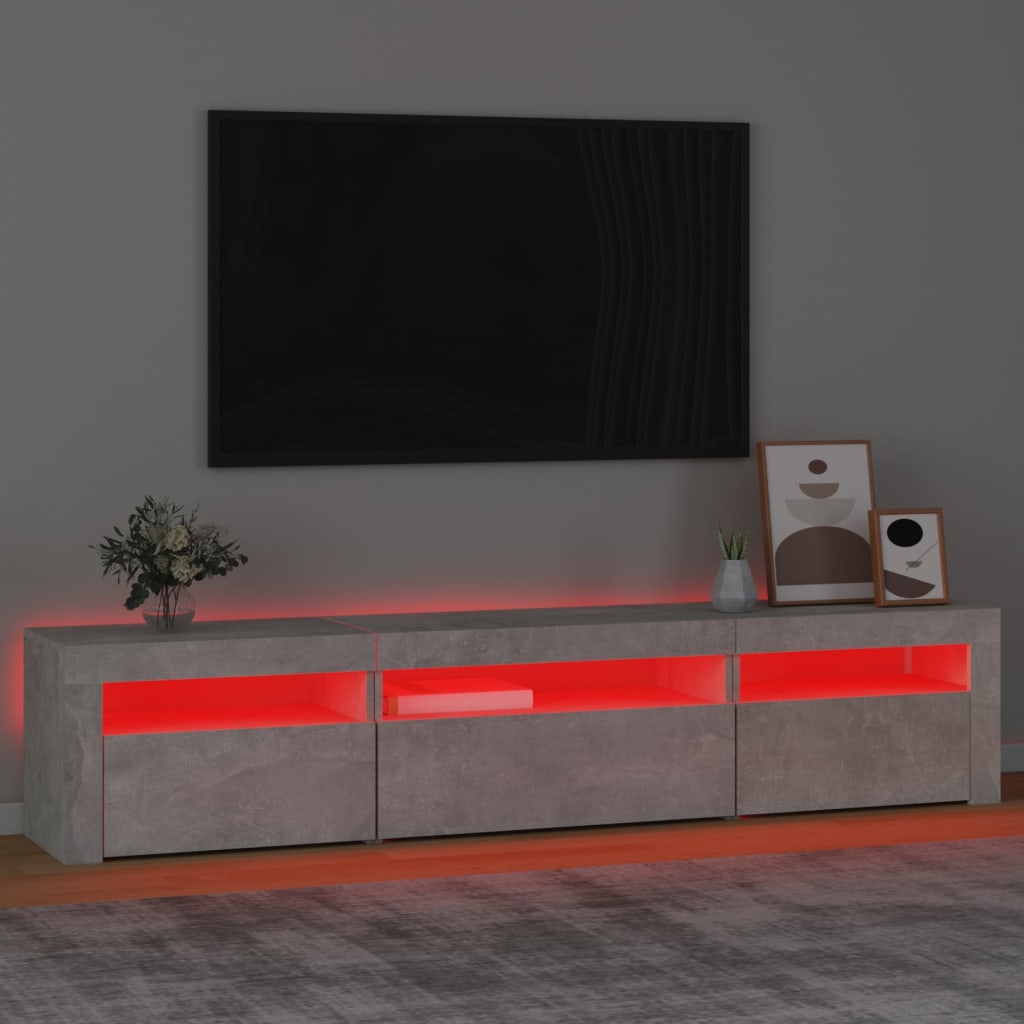 TV-Schrank mit LED-Leuchten Betongrau 195x35x40 cm | Stepinfit.de