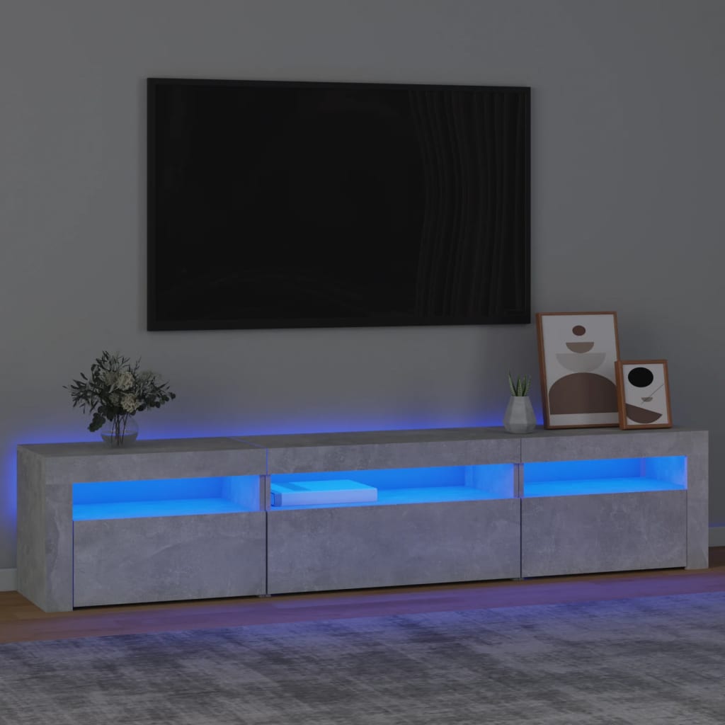 vidaXL sengebord med LED-lys 195x35x40 cm betongrå