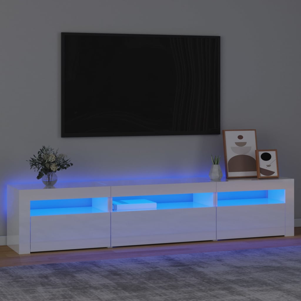 vidaXL Mobile Porta TV con Luci LED Bianco Lucido 195x35x40 cm